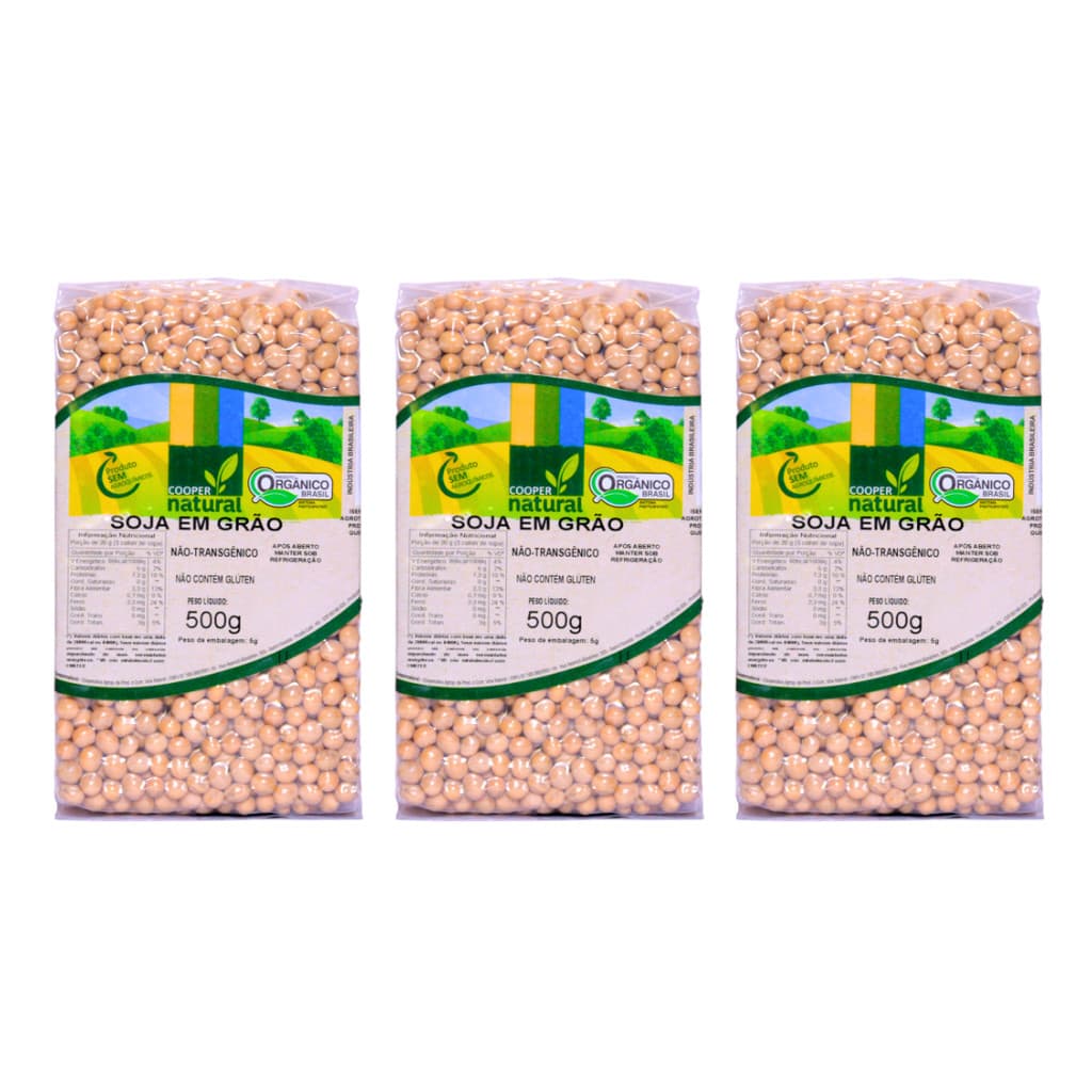 Kit 3 Soja Em Grãos Orgânica À Vácuo Coopernatural 500 g