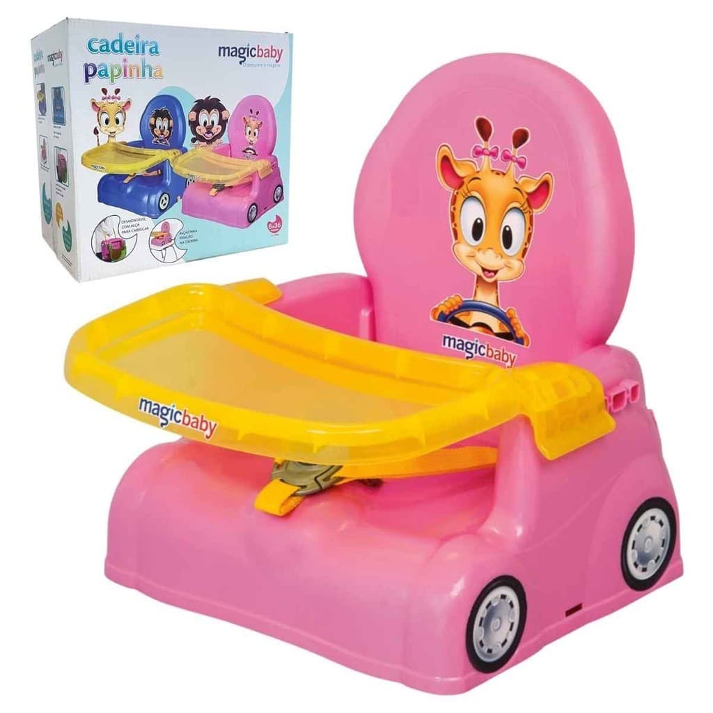 Cadeirinha Para Alimentação Rosa Girafa | Magic Toys | Cadeira Portátil Para Bebês +6 Meses