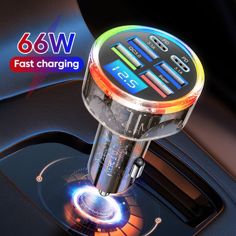 Carregador De Carro 66W 6 Portas Adaptador De Carregamento Super Rápido Carga Rápida 3.0 Para iP Xiaomi Note Samsung Hua
