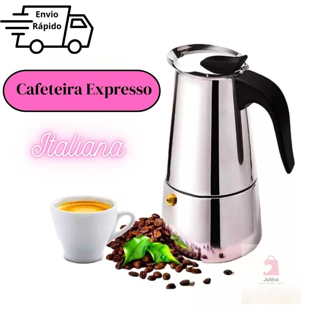 Cafeteira Italiana Expresso Aço Inox 450 ML Prepara 9 Xícaras