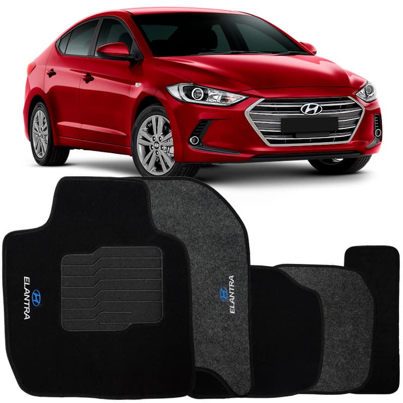 Jogo de Tapete Automotivo Carpete Hyundai Elantra 2010 à 2018 Soft Logo Bordado 5 Peças