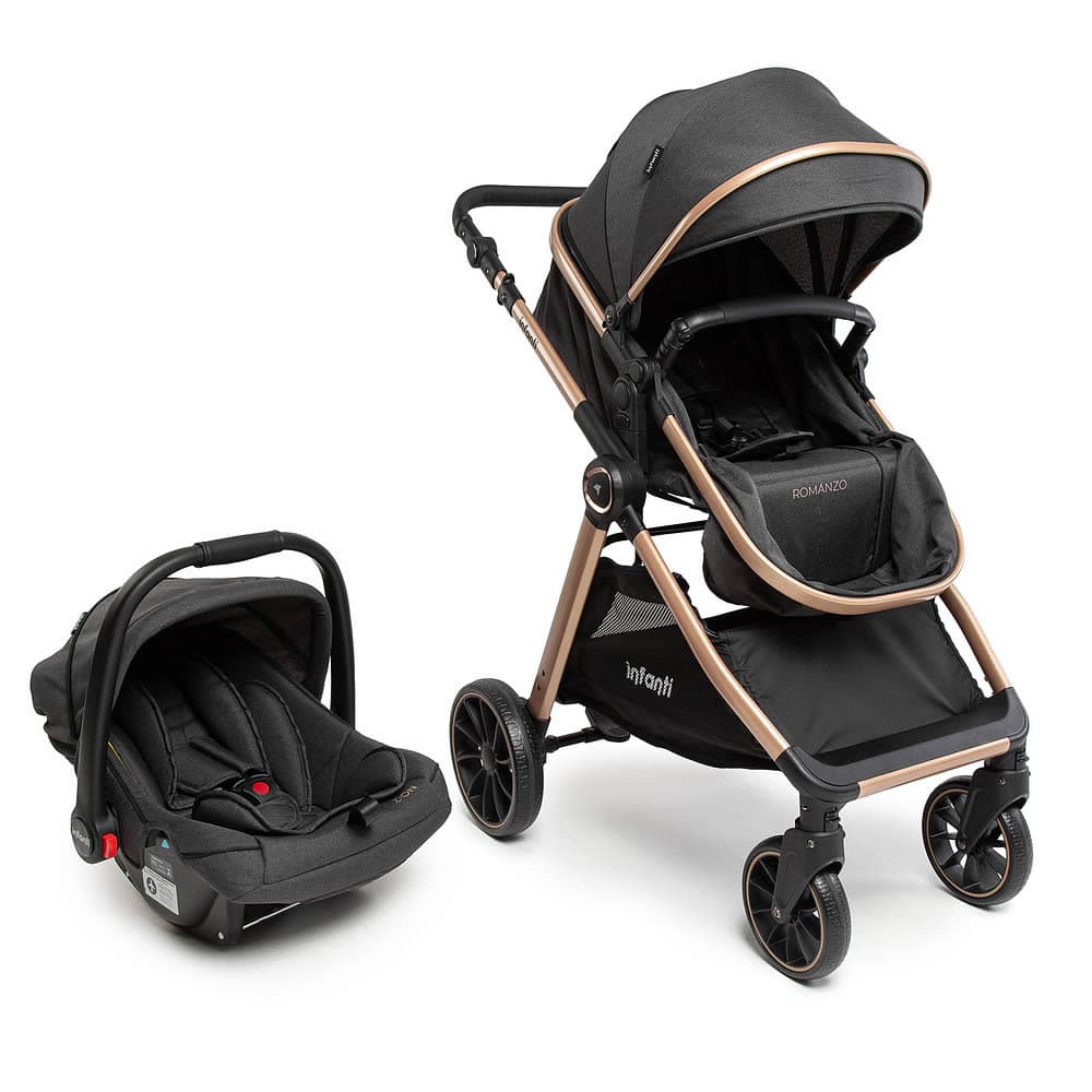 Carrinho Romanzo Moisés Bebê Conforto DUO Travel System preto bronze Infanti