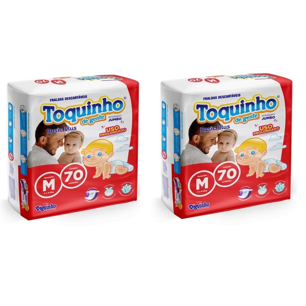 Kit Fralda Descartável 2 PCTS Toquinho de Gente Basic Plus Tamanho M - 140 Unidades
