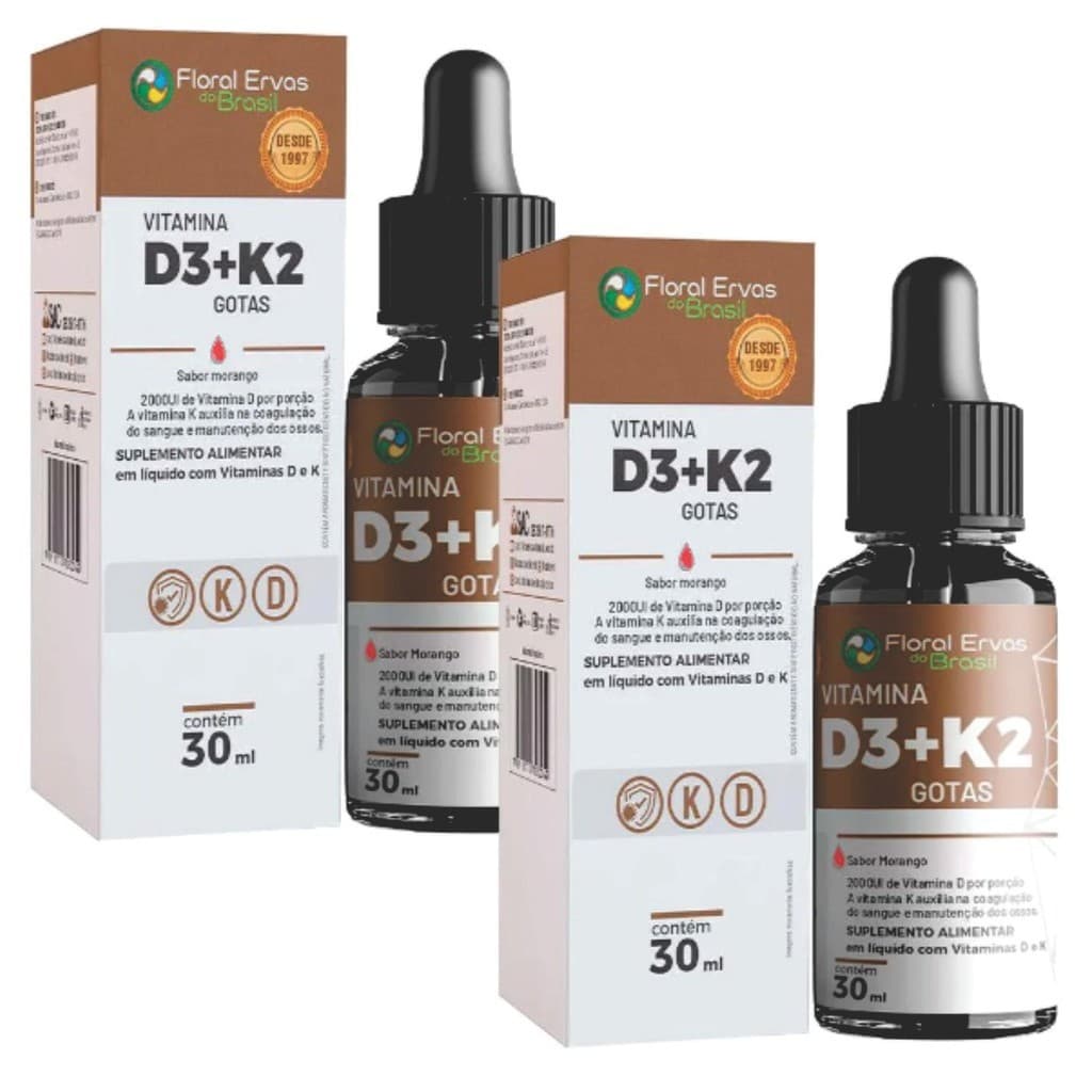 Vitamina D3 Vitamina K2 MK7 2 Frascos de 30 ml Floral Ervas