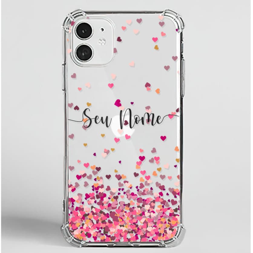 Capa Capinha Case de Celular Personalizada Com Seu Nome Corações Flutuantes