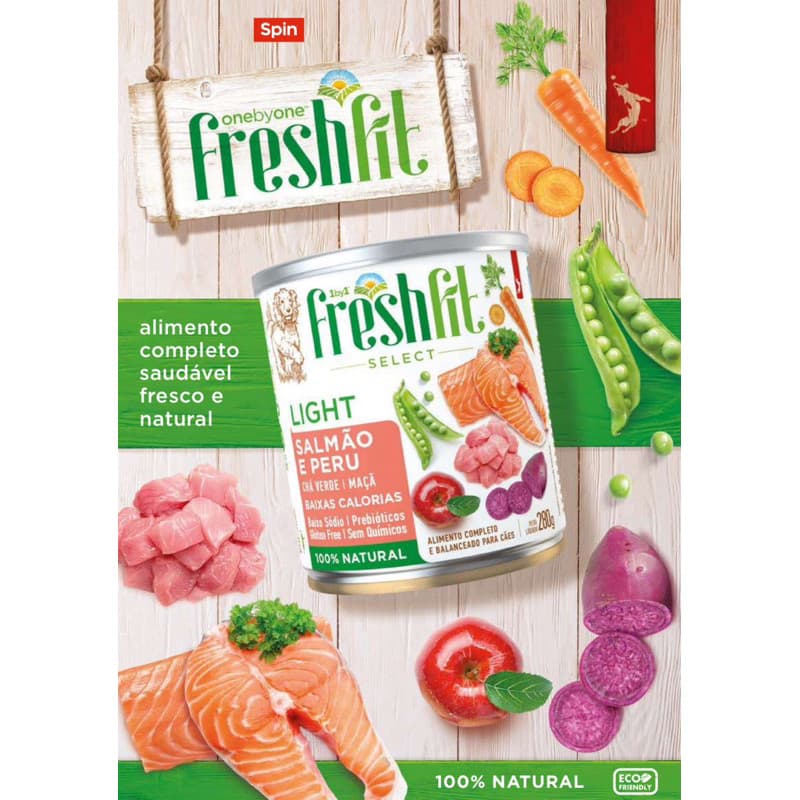 RAÇÃO ÚMIDA PARA CACHORROS FRESHFIT - LIGHT - SABOR SALMÃO E PERU - RICO EM VITAMINAS