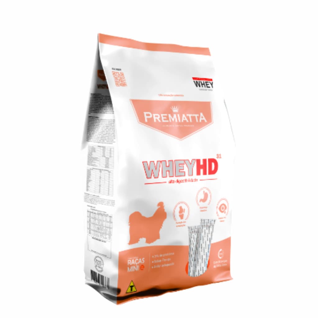 RAÇÃO PREMIATTA WHEY HD PARA CACHORRO SUPER PREMIUM ARTICULAÇÃO IMUNIDADE E MENOS ODOR DE FEZES 31 RACA MINI