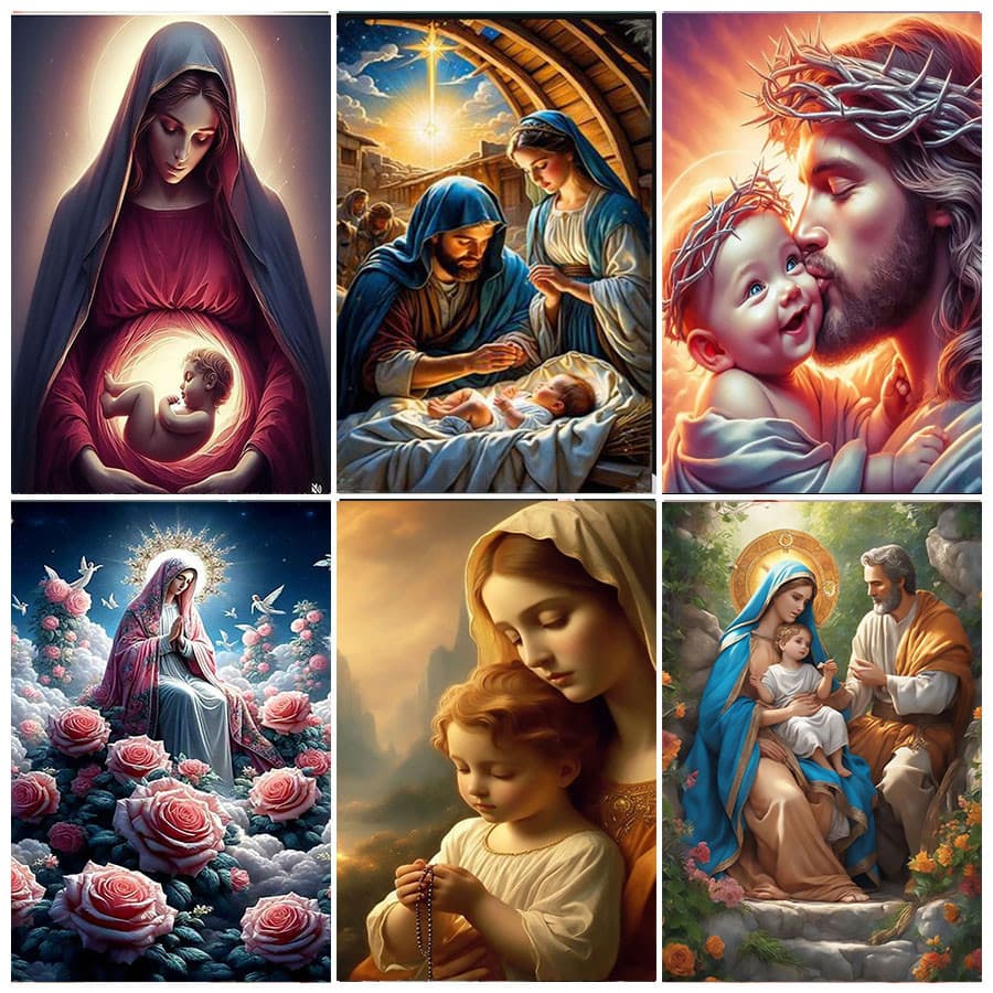 DIY 5D Pintura Com Diamantes Mary Virgin Quadro Mãe Amor Significando Religioso , Conjunto De Arte Em Strass Acrílico Quadrado Redondo Diamante , Artesanato , Fácil E casual , Decoração De Parede