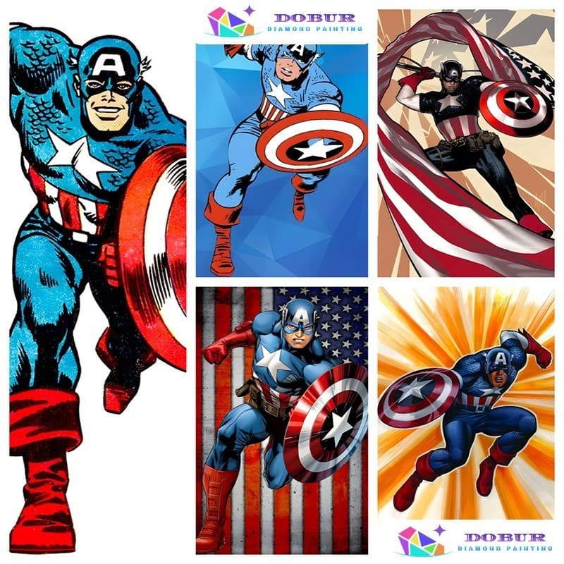 DOBUR | Conjunto De Pintura Diamante Capitão América 5D DIY Rodada/Quadrado Full Drill Canvas Com Número Artesanato Pres