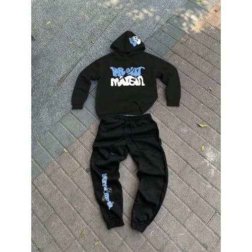 Conjunto de Moletom com Capuz e Calça de Moletom  Masculino, Estampa Gráfica de Letras, Casual moda rua america