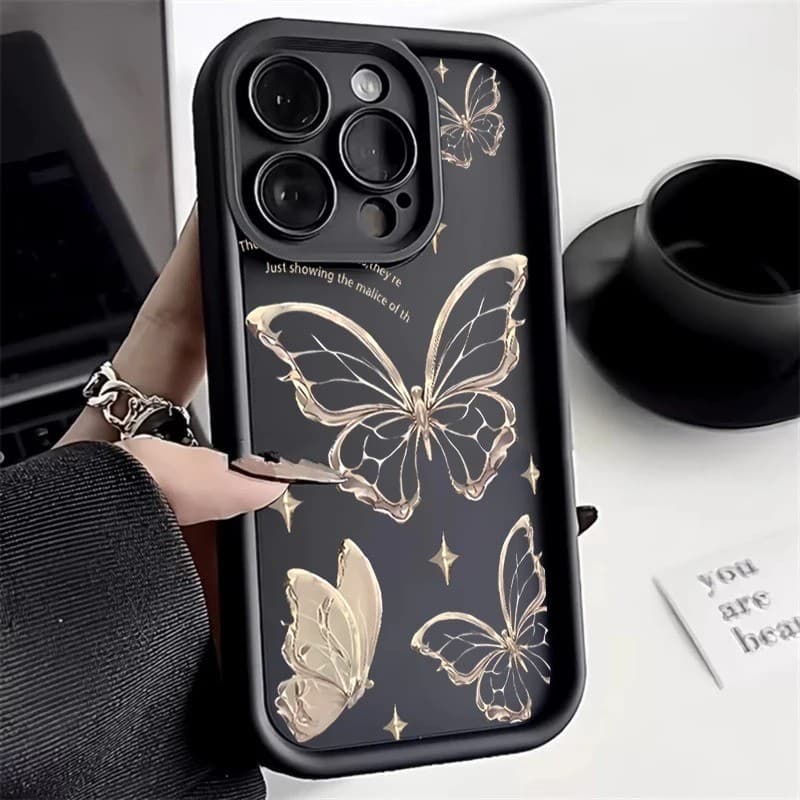 Capa De Telefone Borboleta Linha Dourada Para Samsung A16 A25 A35 A55 A54 A34 A14 A05 A15 A24 A05S A33 A53 A52 A52S A32 A23 Inglesa Silicone À Prova De Choque