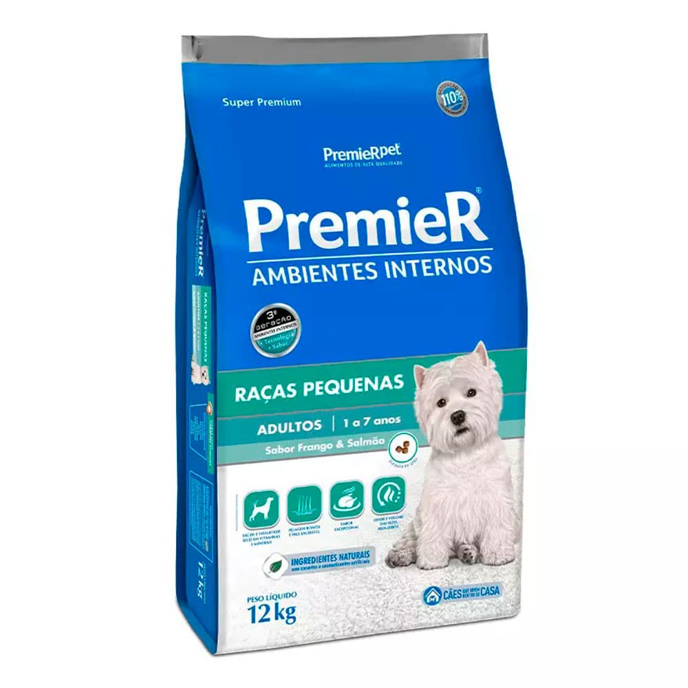 Ração Premier Ambientes Internos Cães Adultos Raças Pequenas Frango E Salmão 12Kg