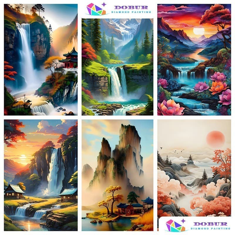 DOBUR | Conjunto De Pintura Diamante Cenário Natural Montanhas Lagos 5D DIY Redondo/Quadrado Broca Completa Lona Com Núm