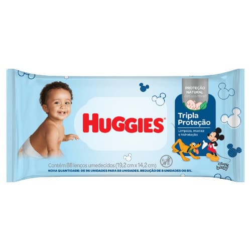 Lenço Umedecido Huggies Baby Tripla Proteção 19,2cm x 14,2cm C/88 Unidades 