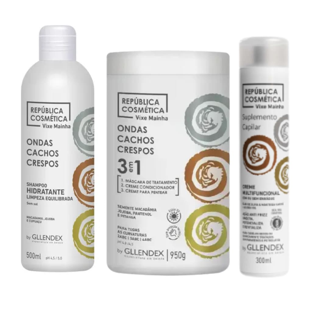 Kit Shampoo Hidratante + Máscara de Hidratação + Suplemento Capilar Vixe Mainha Gllendex