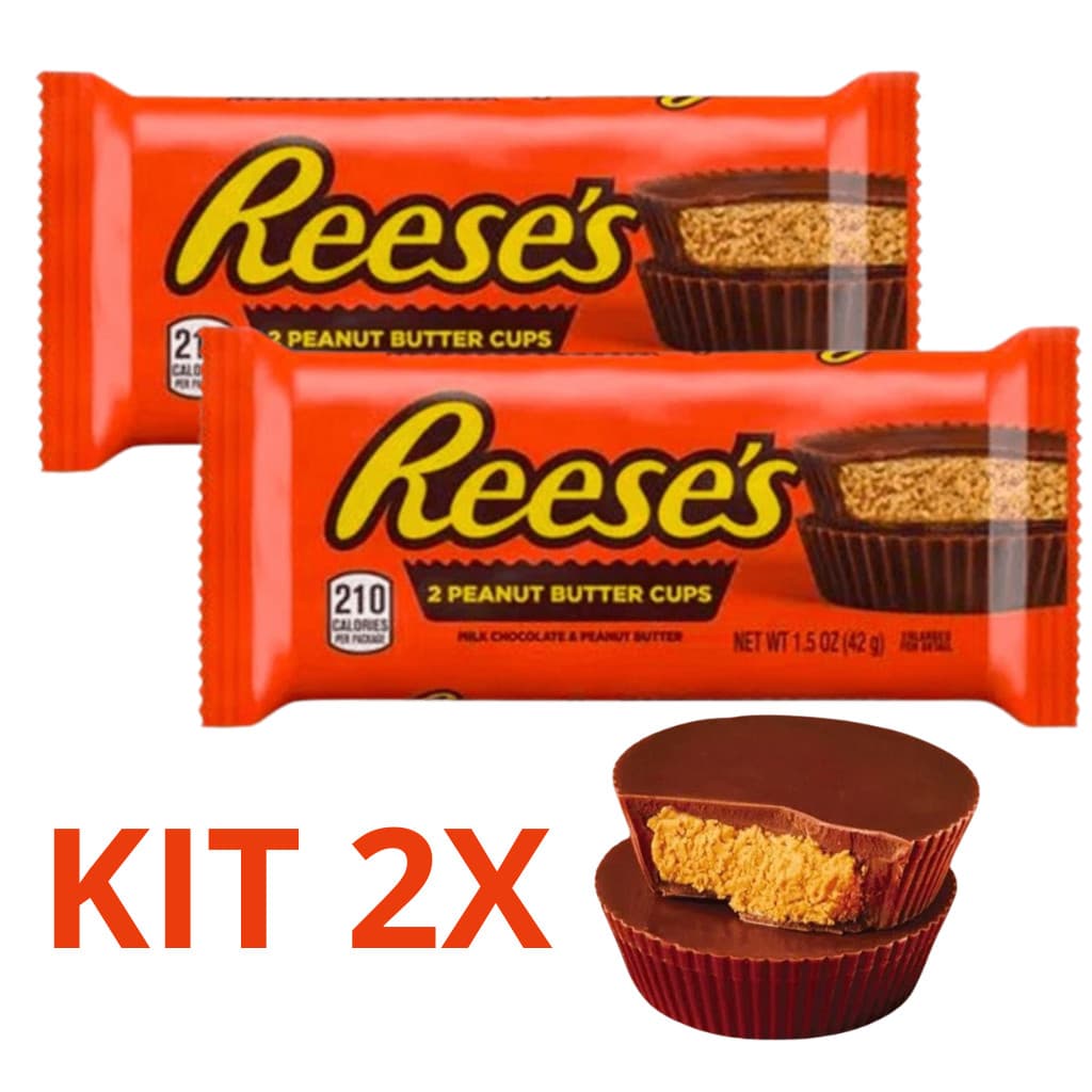 Kit 2 Reeses Two Cups Chocolate ao Leite com Manteiga Amendoim Importado dos EUA Reese's 2 Cups 42g