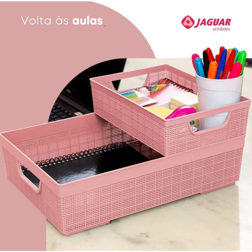 Kit 4 Cestos Organizadores 5,2 Litros Cor Rose Multiuso Lavanderia Armário Cozinha Multiuso Plástico Rattan