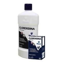 KIT SHAMPOO E SABONETE CLOREXIDINA PARA CÃES E GATOS ANTISSEBORREICO ANTISSÉPTICO E ANTIQUEDA