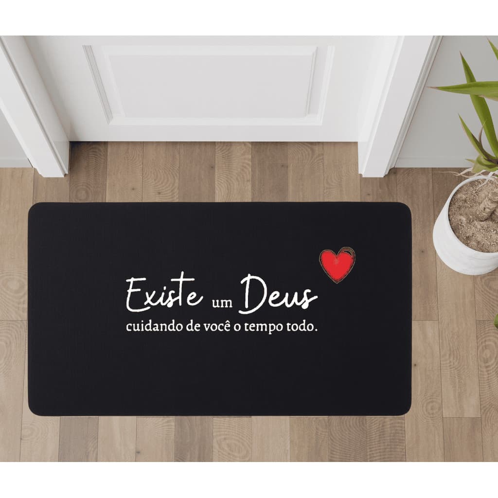 Tapete para Sala e Quarto Emborrachado Entrada Porta Antiderrapante Existe um Deus Cuidando de Você
