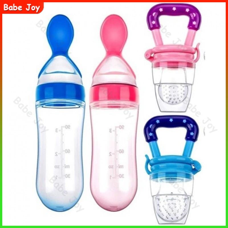 Kit 2 Chupeta De Bebê Alimentador De Frutas E Vegetais Mamadeira De Silicone com Colher Dosadora