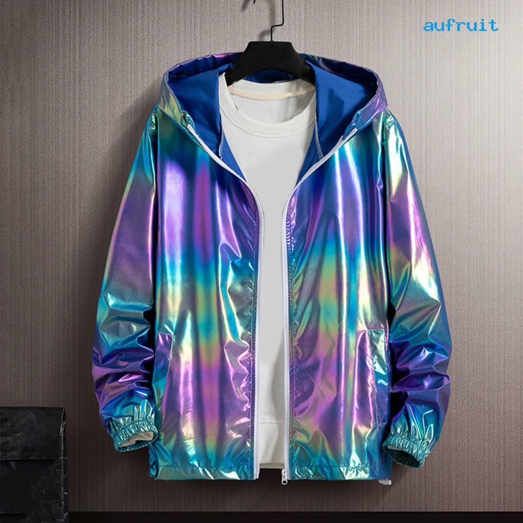 AR-Spring Autumn Bright Colorful Sunscreen Jacket Homens Com Capuz De Manga Comprida Bolsos Casaco Zíper Streetwear