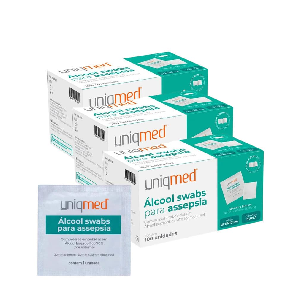 Sachê Alcool Swab 70% Uniqmed Antisseptico - Kit 300 lenços