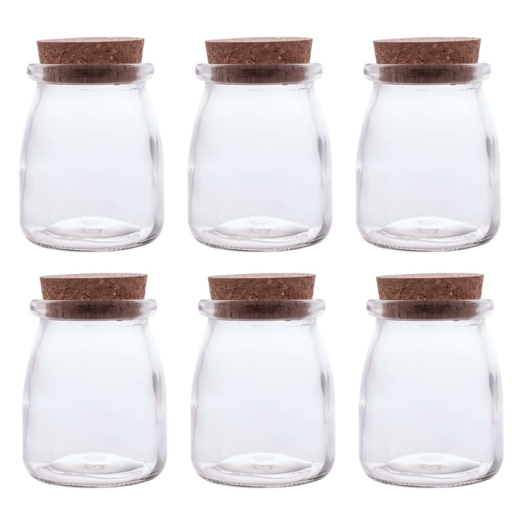 Conjunto 6 Potes De Vidro Com Tampa Rolha 190ml Multiuso Porta Temperos Grãos Manimentos Kit Organizador Para Cozinha
