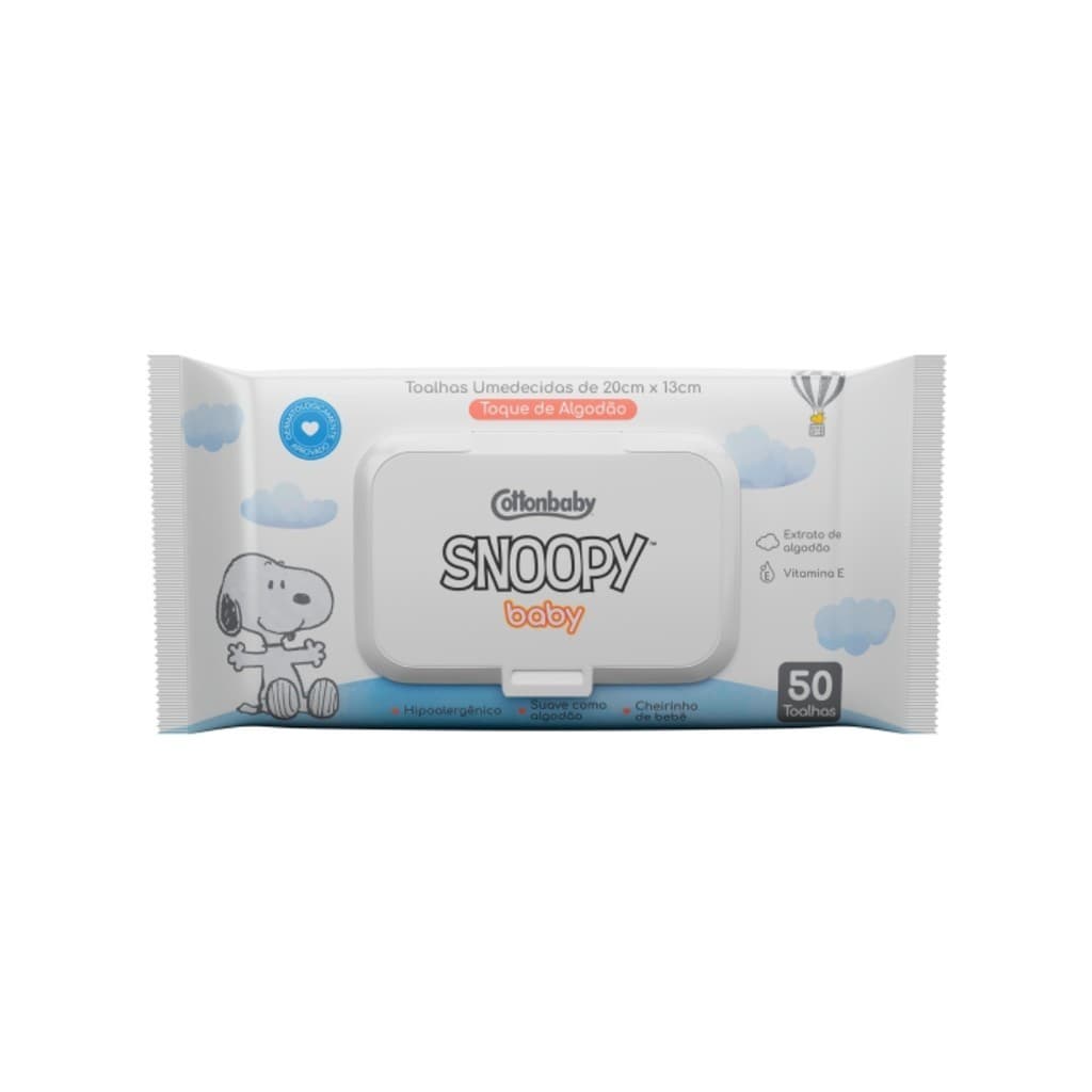 TOALHA UMEDECIDA COTTONBABY SNOOPY C/50 TOQUE DE ALGODÃO