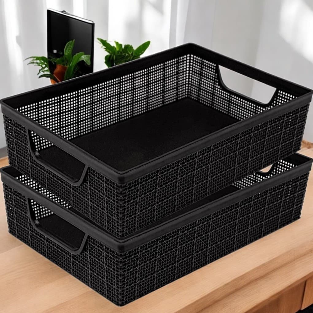 Kit 4 Cestos Organizadores 5,2 Litros Multiuso Lavanderia Armário Cozinha Multiuso Plástico Rattan