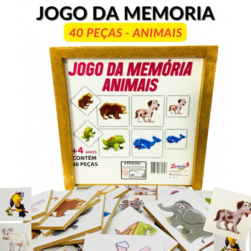 Jogo da Memória 40 Peças Animais Brinquedo Educativo Pedagógico