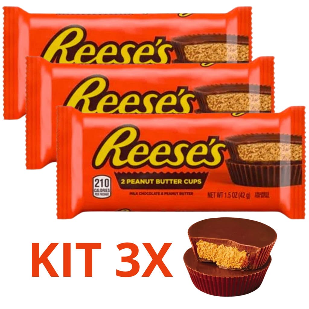 Kit 3 Reeses Two Cups Chocolate ao Leite com Manteiga Amendoim Importado dos EUA Reese's 2 Cups 42g
