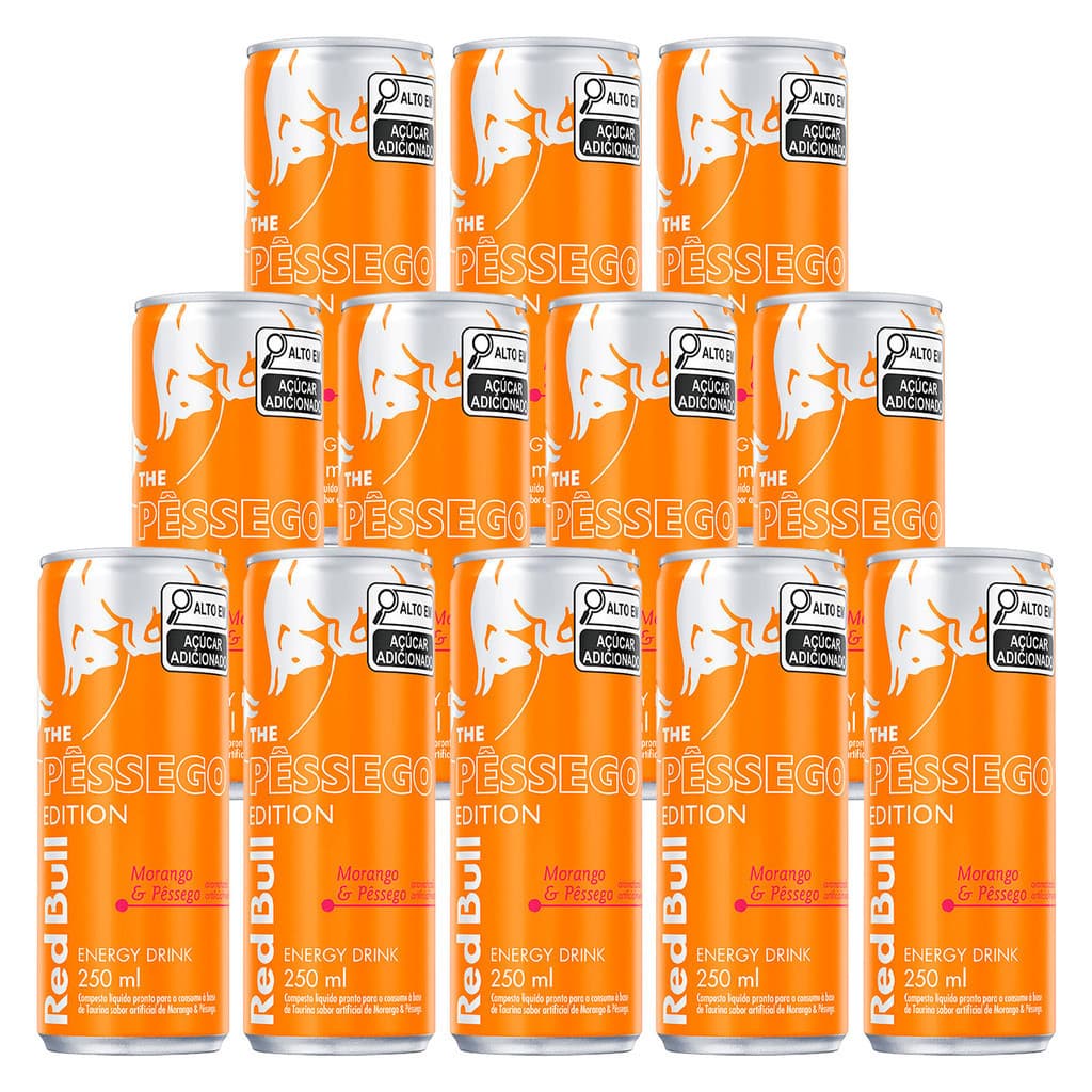 Energético Red Bull Morango e Pêssego 250ml 12 Unidades
