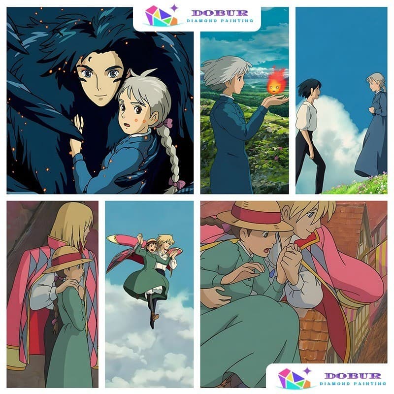 DOBUR | Conjunto De Pintura Diamante Miyazaki anime Howl's Moving Castle 5D DIY Redondo/Quadrado Tela De Perfuração Comp