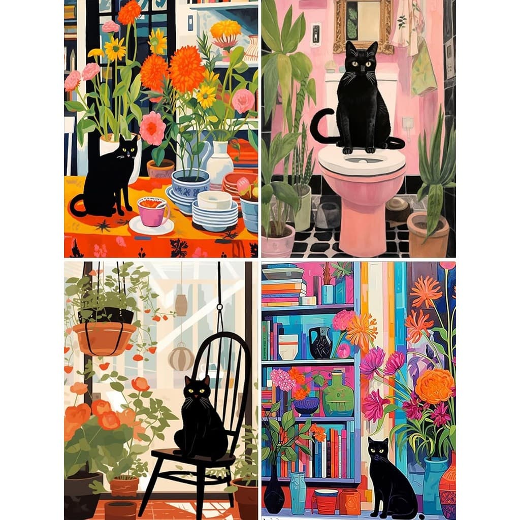 Um Conjunto De Kit De Pintura Diamante Padrão De Gato , DIY 5D Mosaico Em Tela Fazendo Artesanato Para Arte De Decoração