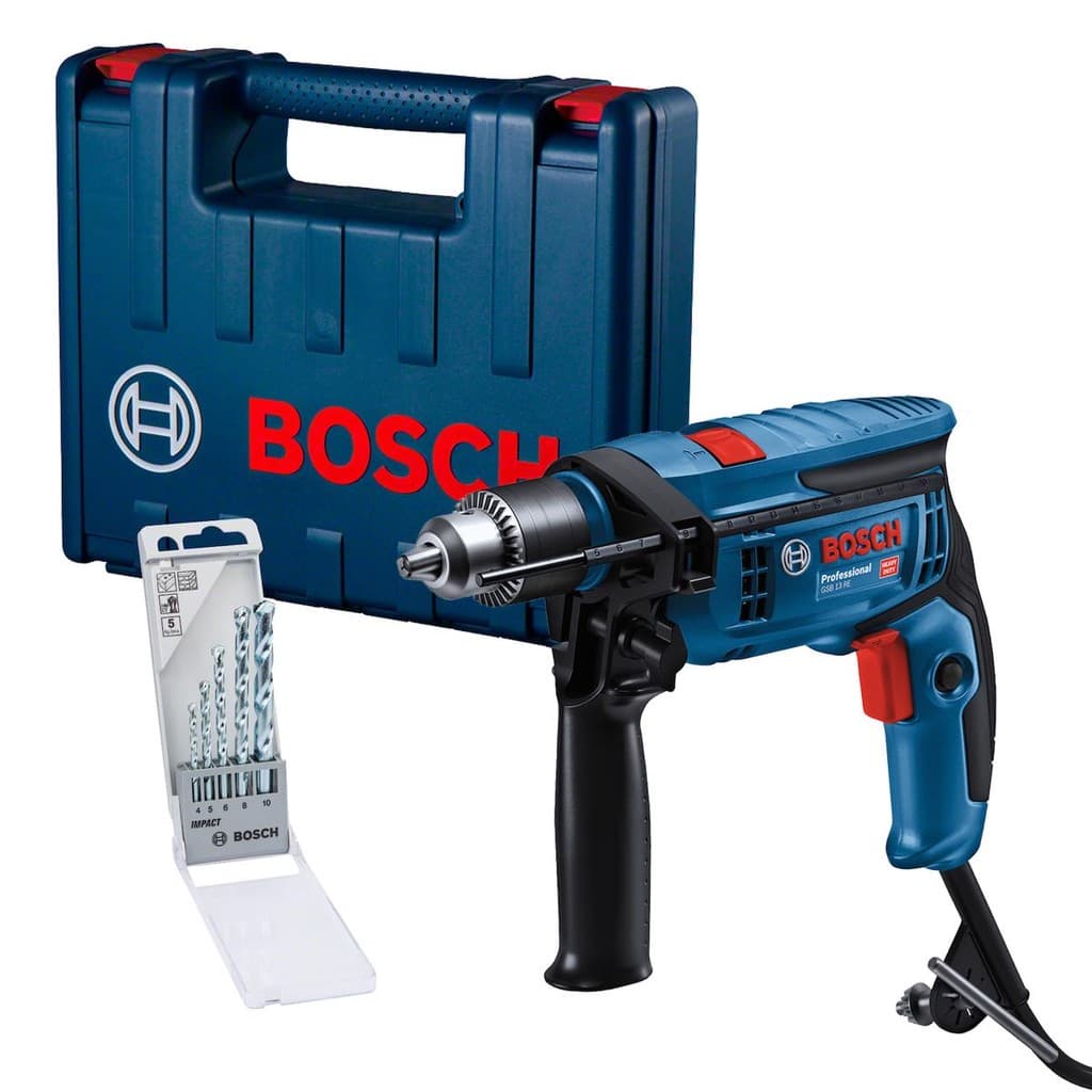 Furadeira de Impacto Bosch GSB 13 RE 750W + Kit 5 Brocas e Maleta | Potência, Precisão e Durabilidade Profissional