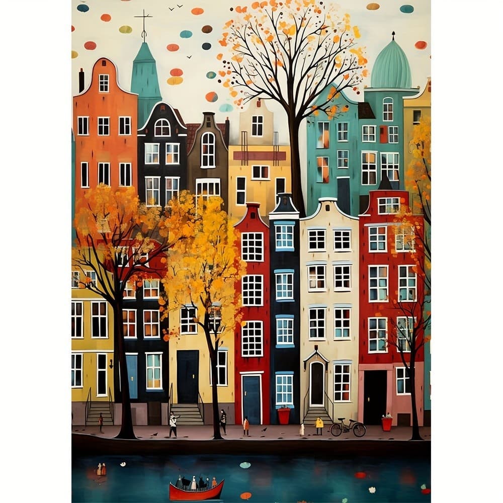 Pintura De Arte Em rhinestone 5D Sem Moldura Casa Colorida , Completa , kit De Bordado Com Diamantes , Decoração De Parede De Escritório Feita À Mão