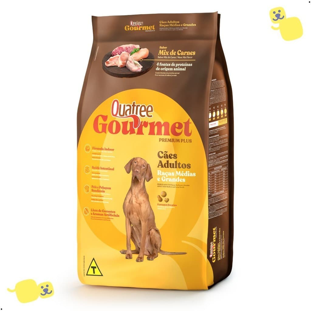 Ração Quatree Gourmet 15Kg Cães Adultos Médios e Grandes Alimento Mix Carnes Premium Cachorro Pet