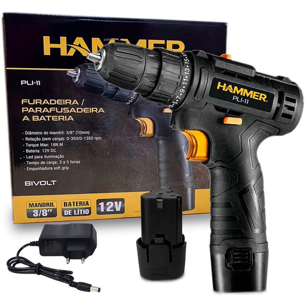Furadeira Parafusadeira A Bateria 12v Bivolt 3/8 10mm