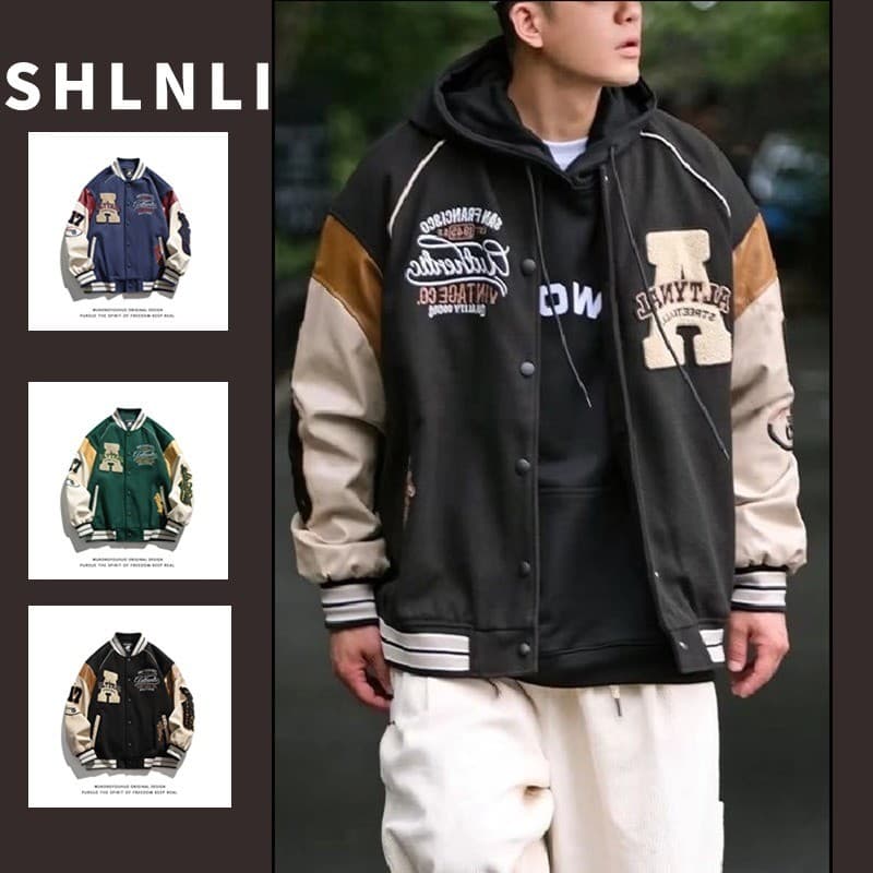 American Flocking Retro Bordado De Baseball Primavera E Casacos De Outono Casual Loose Coats