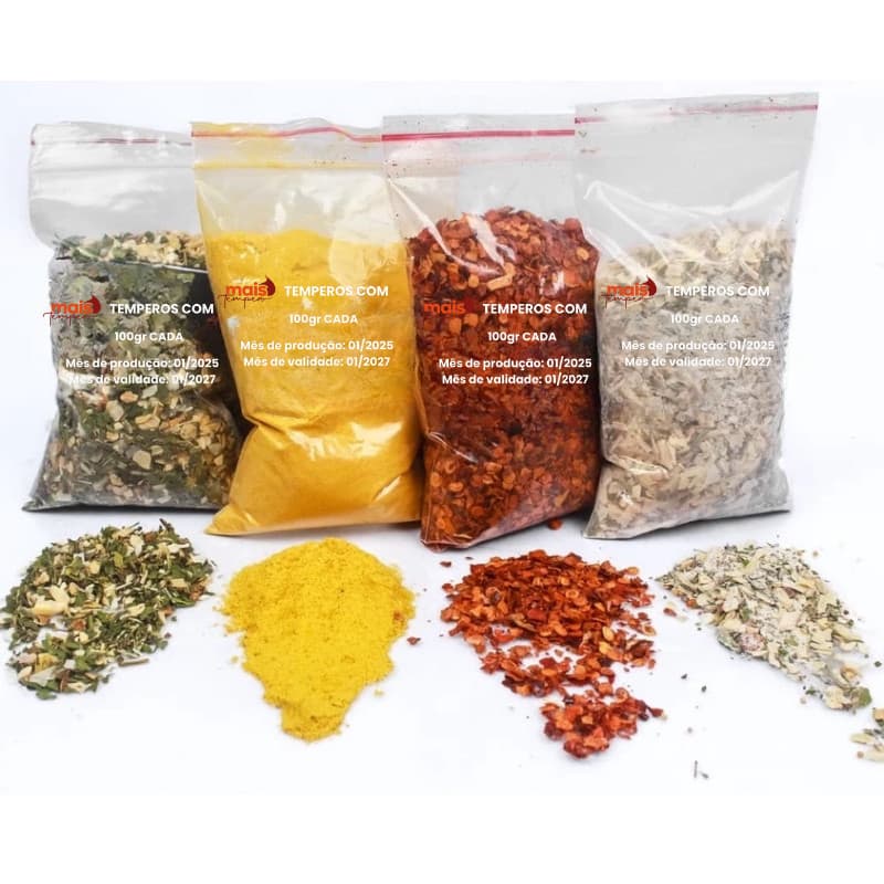 KIT 12 TEMPEROS E CONDIMENTOS DE 100g CADA TOTALIZANDO 1,2kg