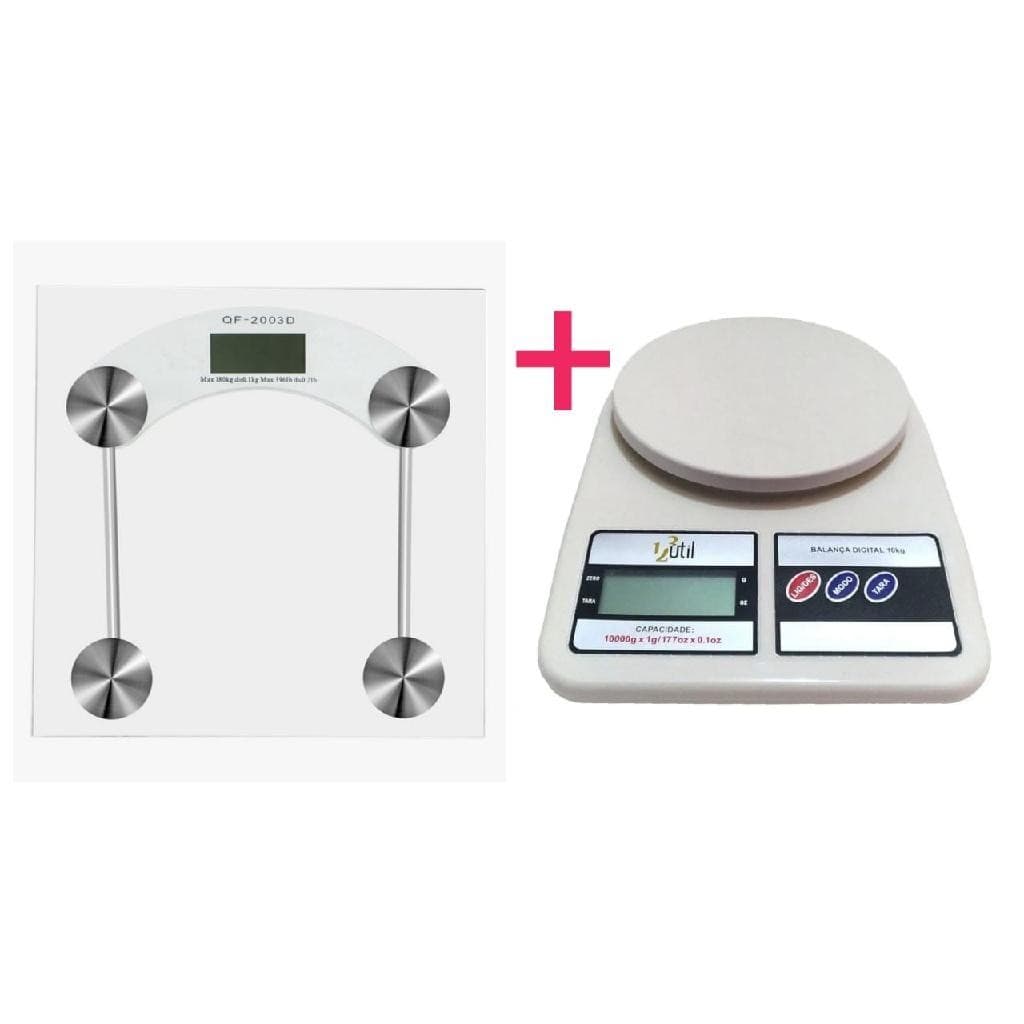 KIT BALANÇA DIGITAL BANHEIRO 180KG + BALANÇA DIGITAL PRECISÃO COZINHA 10 KG NUTRICIONISTA ACADEMIA