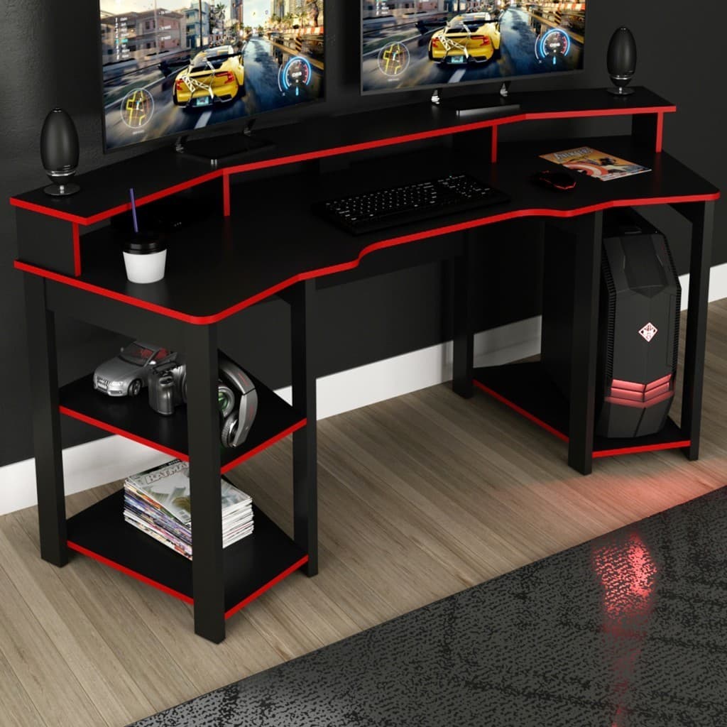 Mesa Gamer para 2 Monitores 3 Prateleiras ME4167