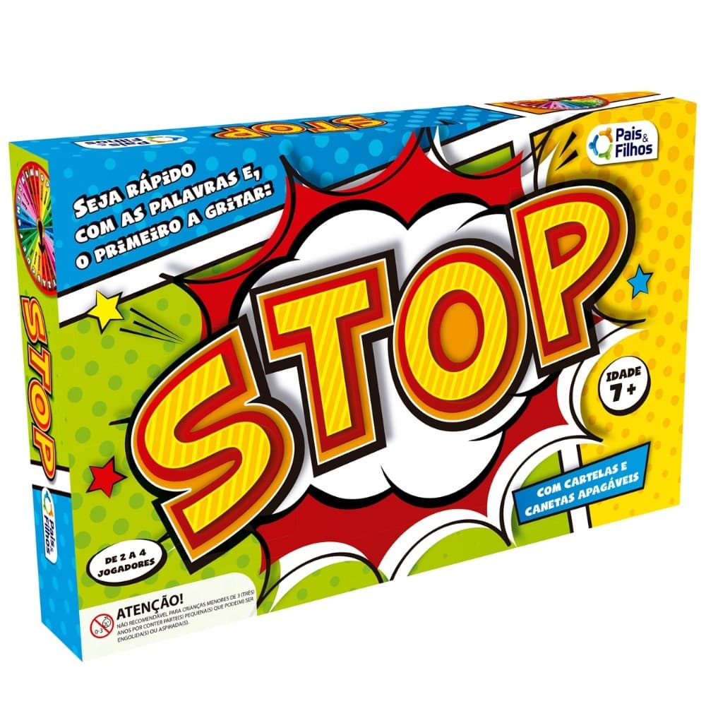 JOGO STOP PAIS E FILHOS BRINQUEDO PERGUNTAS RESPOSTAS ROLETA TEMAS FAMÍLIA DIVERSÃO TABULEIRO CARTAS