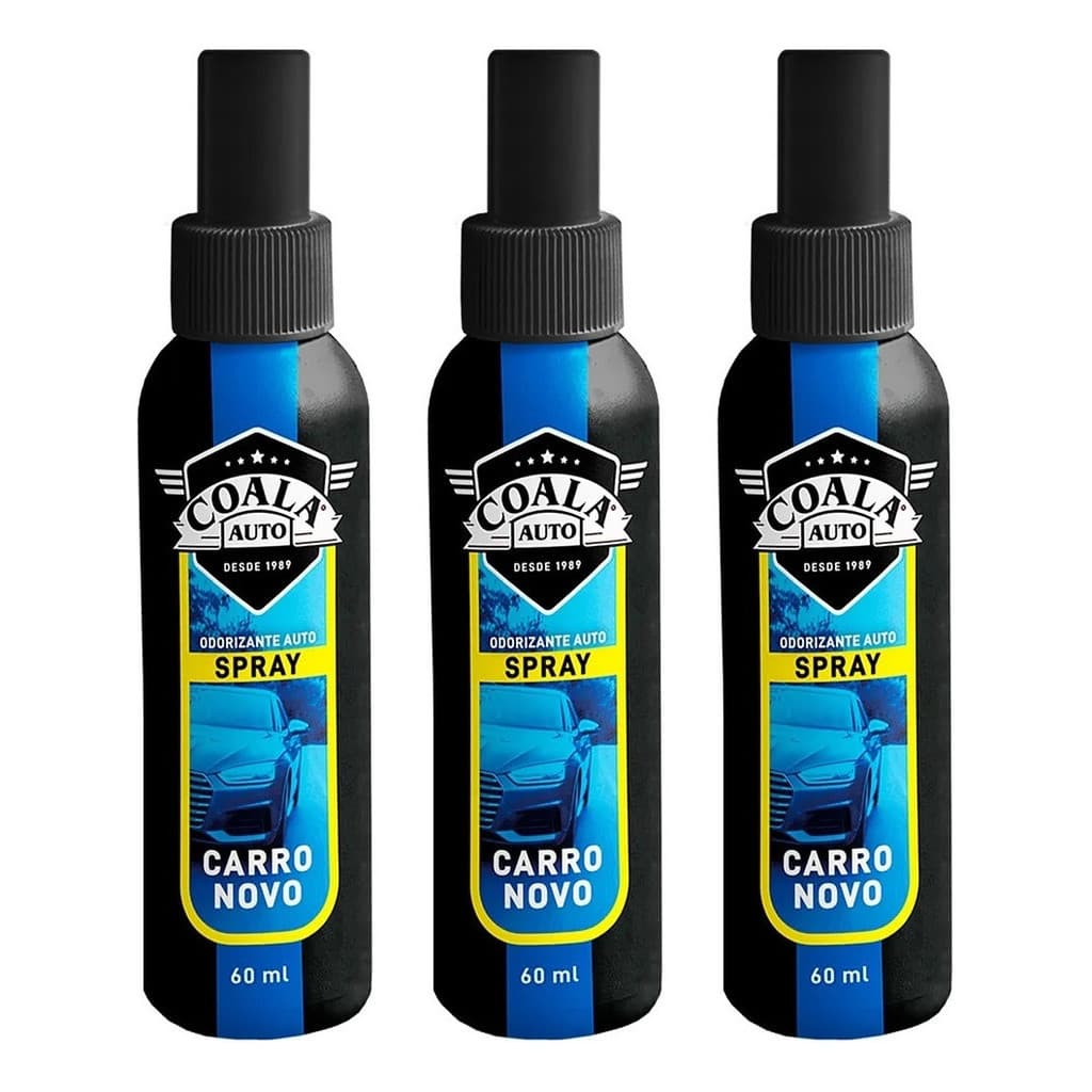 Kit 3 Coala Spray Automóveis 60ML Carro Novo Renova e Perfuma Seu Carro Novos Aromas Alto Rendimento