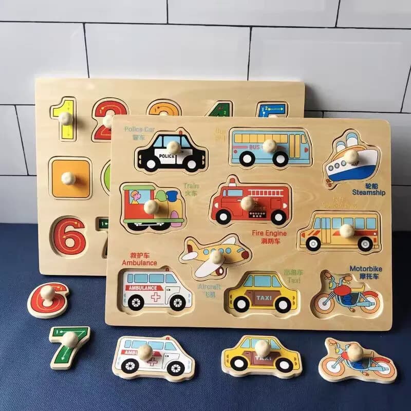Montessori Puzzles De Madeira Brinquedos para crianças Hand Grab Board Animais Cognição Aprendizagem Brinquedo Educativo