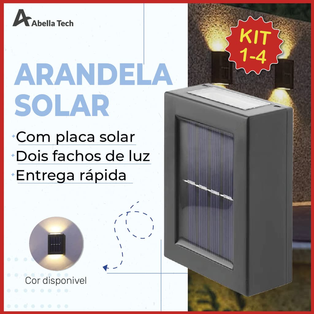 Kit1/2/3/4 Luminária Arandela Solar IP65 Led 2 Focos de Luz Jardim e Parede Slim c/suporte