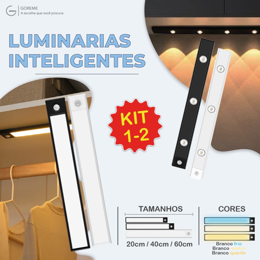 Smart Luminária Inteligente Ultra LED com sensor de movimento sem fio e Recarregável USB