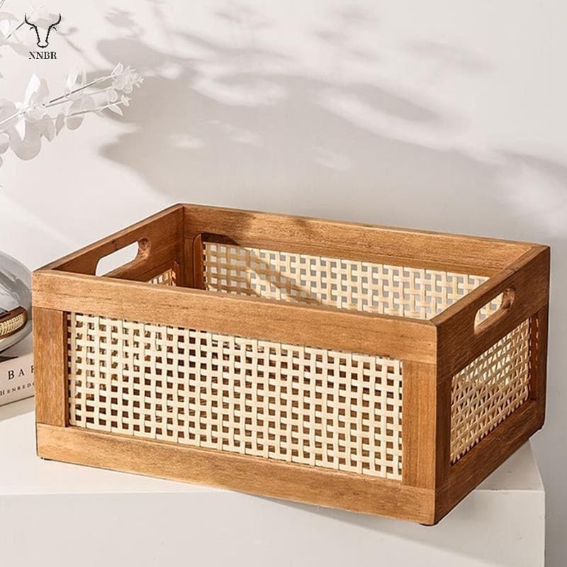 Cesta Decorativa De Livros Cestas Tecidas Para Armazenamento Organizadora De Viveiro Quarto Rattan Banheiro (S) Cor De Madeira