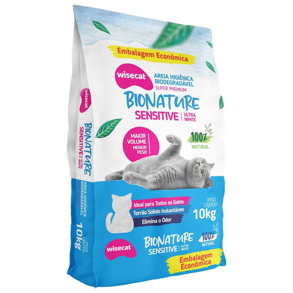 Areia Sanitária Para Gatos Wisecat Bionature Sensitive 10kg