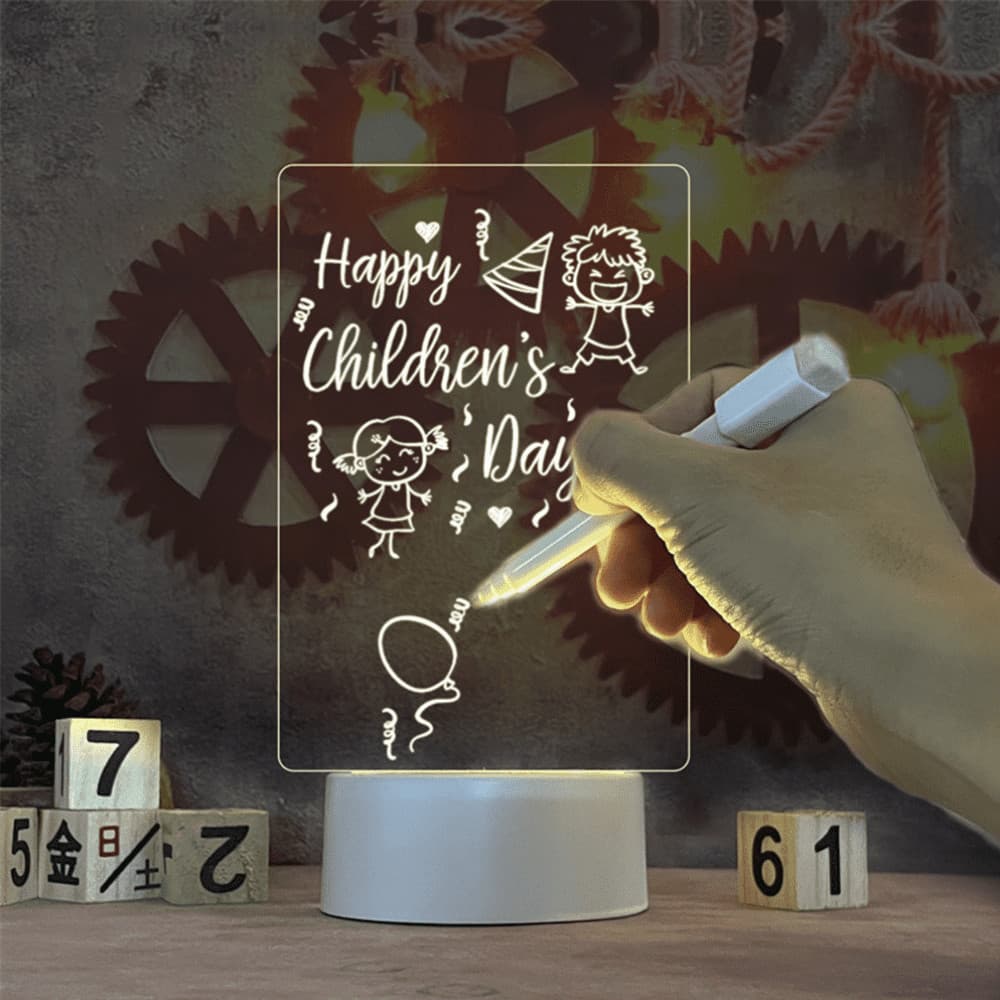 Luminária 3D De Escrever Mesa Led Lousa De Acrílico Quadro De Anotações Recados Abajur Abajour Casa Sala Decoração Luminaria Criativa